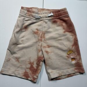 Nike Shorts Youth Small Beige Pink Tie Dye French Terry Beaverton With Daisy